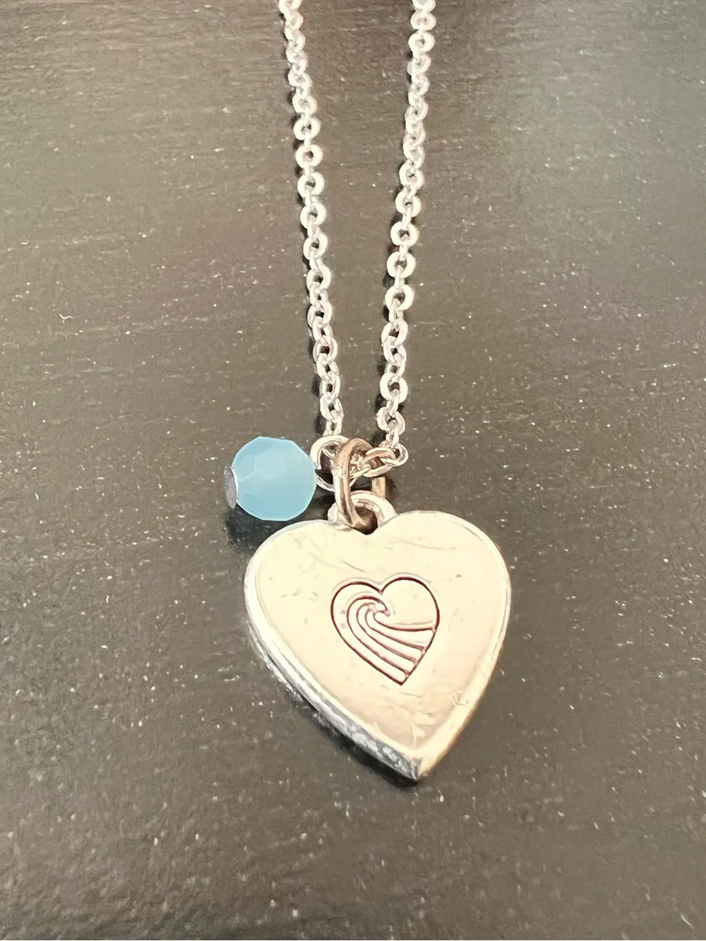 Silver-Tone Heart Pendant Necklace with Light Turquoise Accent
